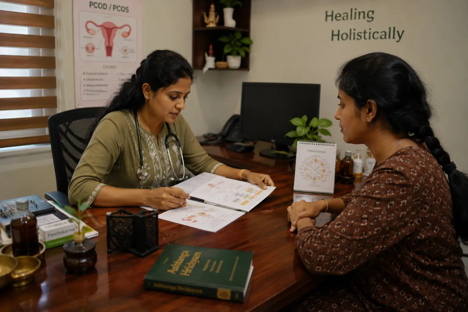 Physician assessment before Kizhi therapy at Pranavam Ayurveda Hospital
